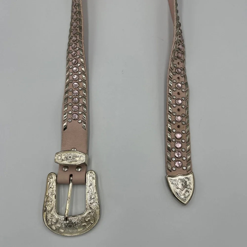 Pink Leather Western Belt Rhinestone Cowgirl Floral Buckle Belt